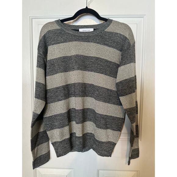 Derek Lam Crosby Sweater Large Striped Long Sleeve Crewneck Metallic Gray Silver - Picture 3 of 10